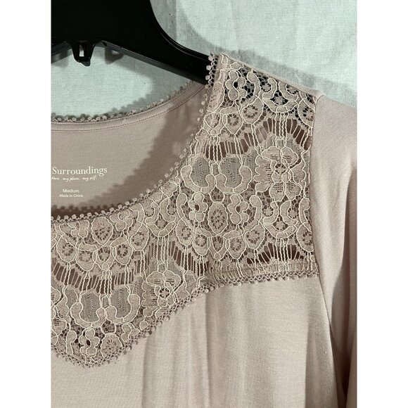 Soft Surroundings Women's Pink Medium Short Sleeve Super Soft Blouse With Lace - Picture 3 of 7